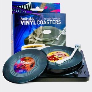 DuoMuo Novelty Retro Record Coasters with Vinyl Player Holder